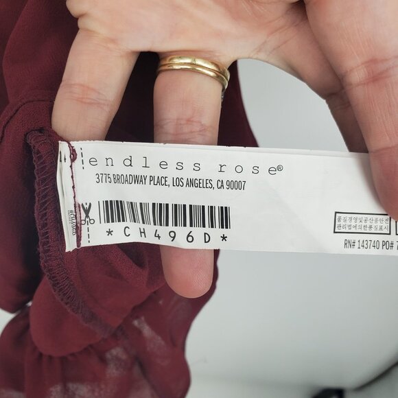 Endless Rose‎ Ruffle Long Sleeve Mini Dress Burgundy Dark Red Large - Picture 7 of 8